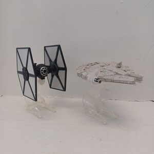 2014 Star Wars Hot Wheels Die Cast With Stand Millennium Falcon & Tie Fighter